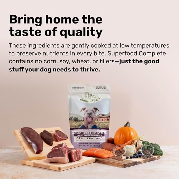 Superfood Complete, Air-Dried Adult Dog Food - High Protein, Zero Fillers, Superfood Nutrition by Katherine Heigl (24 oz, Lamb & Venison)