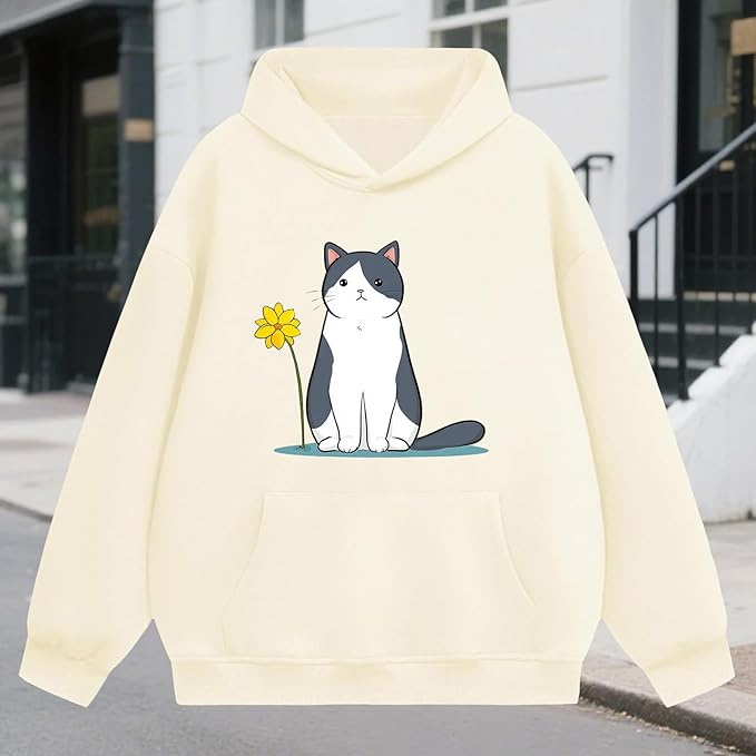 Oversized Hoodies for Women 2025 Trendy Cute Dog Cat Print Sweatshirts Hooded Pullover Tops with Kangaroo Pocket