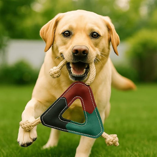 Triangle Shape Natural Suede Leather Chew Toy for Medium to Large Dogs, Leather Dog Toys (Pack of 2)