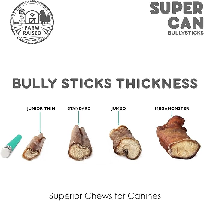 SUPER CAN BULLYSTICKS Bully Sticks for Dogs 6" Standard [25-Count] 100% Natural Dog Chews - Long Lasting Chew Medium Large Dogs - Free Range Grass Fed - Non GMO Beef - Treats for All Breeds
