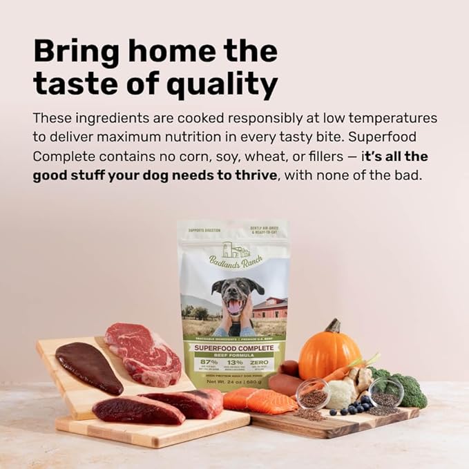 by Katherine Heigl- Superfood Complete, Air-Dried Adult Dog Food - High Protein, Zero Fillers, Superfood Nutrition (64 Ounce (Pack of 4), Beef)