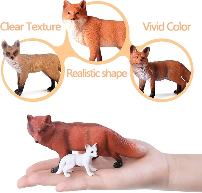SIENON 8Pcs Fox Toy Figures Arctic Fox and Red Foxes Figurines Set Fox Family Forest Animals Figures Woodland Animal Figurines Miniature Fox Animals Toys Cake Topper for Woodland Theme Birthday Party
