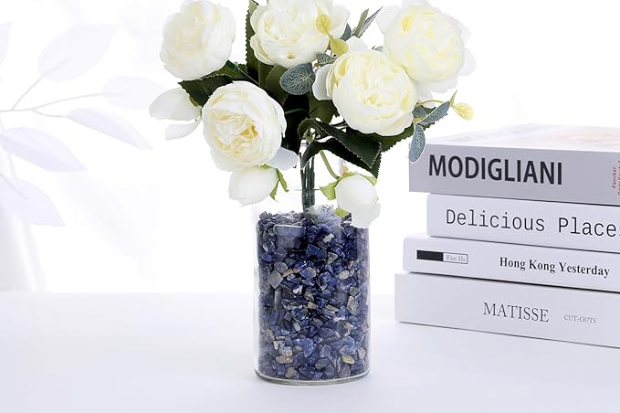 QINJIEJIE Blue Sodalite Crystals Chips Natural Stone Gravel Bulk Crushed Rocks Pieces Polished Quartz Stone 0.55Lbs Decorative Fish Tank Pebbles Vase Filler Irregular Shaped Tumbled Gemstone for Home