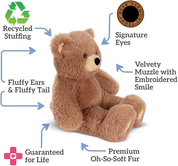 Vermont Teddy Bear Cuddly Soft – 18 Inch Brown Bear Stuffed Animal, Oh So Soft Plush Toy, Adorable Gift for All Ages