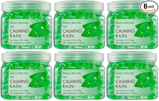 SMELLS BEGONE 12 oz Odor Eliminator Gel - Air Freshener - Absorbs & Eliminates Odor in Bathrooms, Cars, Boats, RVs & Pet Areas - Made with Essential Oils - Calming Rain Scent (6-Pack)