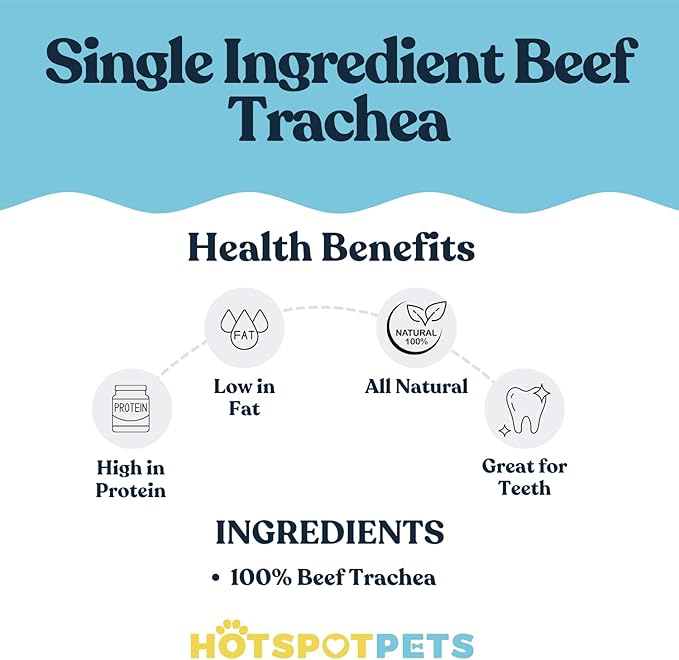 hotspot pets Premium Beef Trachea for Dogs 6" Strips Split (10 Pack) All Natural Grass-Fed Beef Dog Chews, Rich in Glucosamine Chondroitin for Joint Health, Single Ingredient No Rawhide Dog Treats