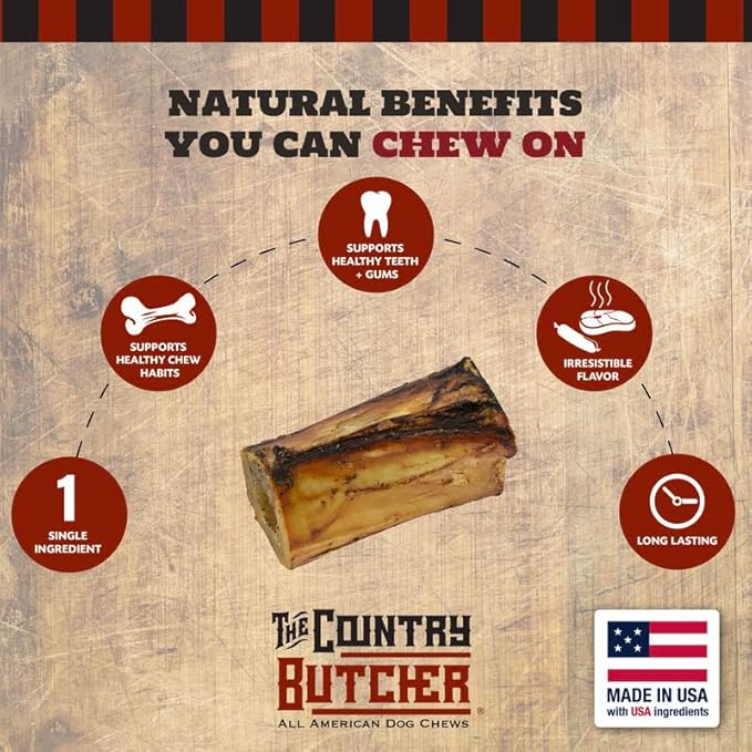 4" Beef Marrow Dog Bones for Aggressive Chewers, Medium Breed Dog Treat, with Collagen, Natural, Tough, Chew Toy, Made in The USA, 6 Count