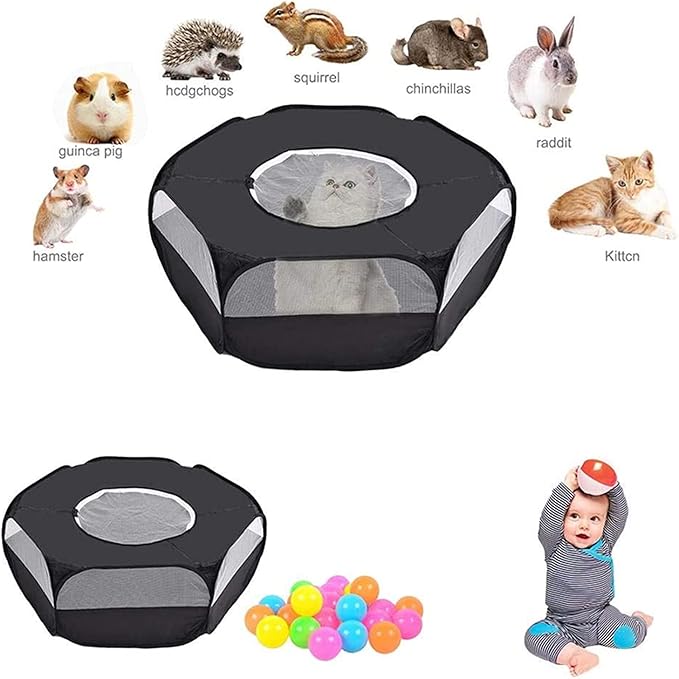 Mantouxixi Small Animal Playpen with Cover, Animal Chinchilla, Hamsters, Bunny, Rabbits, Kitten Kitten Ferret Playpen with Cover - Black