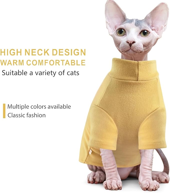 Idepet Sphynx Cats Sweater 2 Pack,Turtleneck Hairless Cat Shirt Soft and Warm Kitten Clothes with Sleeves Pullover Pet Winter Pajamas Jumpsuit for Cat Puppy (Black&Yellow, Medium)