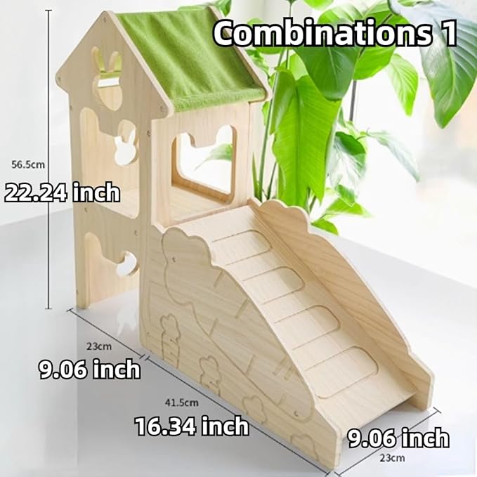 Wooden Guinea Pig Hideout, Bunny Houses and Hideouts Climbing Toys, Hamster Maze, Small Animal Accessories for Rabbit, Chinchilla, Rat, Mice, Gerbil (Combinations 1)