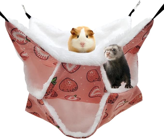 LYART Guinea Pig Rat Ferret Hammock and Warm Bed Small Pet Hideout Tunnel Cave Hanging Bunkbed Hammock Cage Toy for Hamster Sugar Glider Squirrel (5.Three-Layer Hammock)