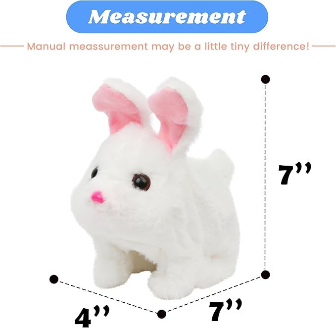 Hopearl Hopping Chubby Rabbit Interactive Electronic Pet Plush Bunny Toy with Sounds and Movements Animated Walking Wiggle Ears Twitch Nose Gifts for Toddlers Birthday, White, 7''