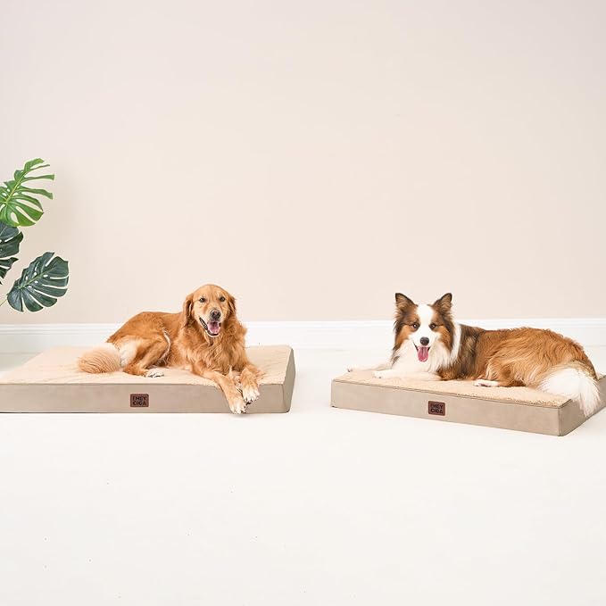 EHEYCIGA Orthopedic XL Dog Beds for Extra Large Dogs with Removable Washable Cover for Crate, Khaki, 41x27