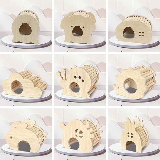 Hamster Wooden Hideout House Natural Wood Pet Rats Climbing Play Hut Hideaway Room for Small Chicken Hedgehogs Chinchilla Habitat Pet Cage Accessories (C)