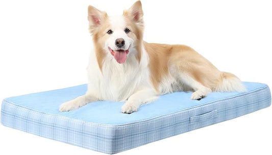 MIHIKK Washable Orthopedic Dog Bed for Large Dogs, L Waterproof Pet Bed with Egg Crate Foam Strong Support, Machine Washable Cover & Anti-Slip Bottom & Durable Zipper 35x22(Blue)