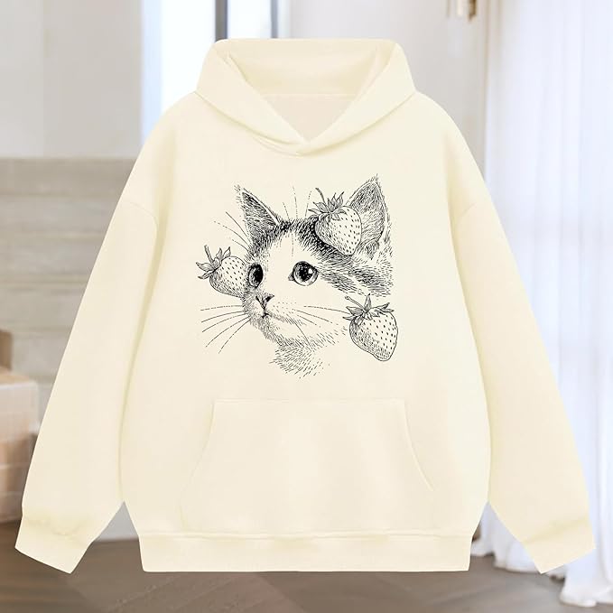 Oversized Hoodies for Women 2025 Trendy Cute Dog Cat Print Sweatshirts Hooded Pullover Tops with Kangaroo Pocket