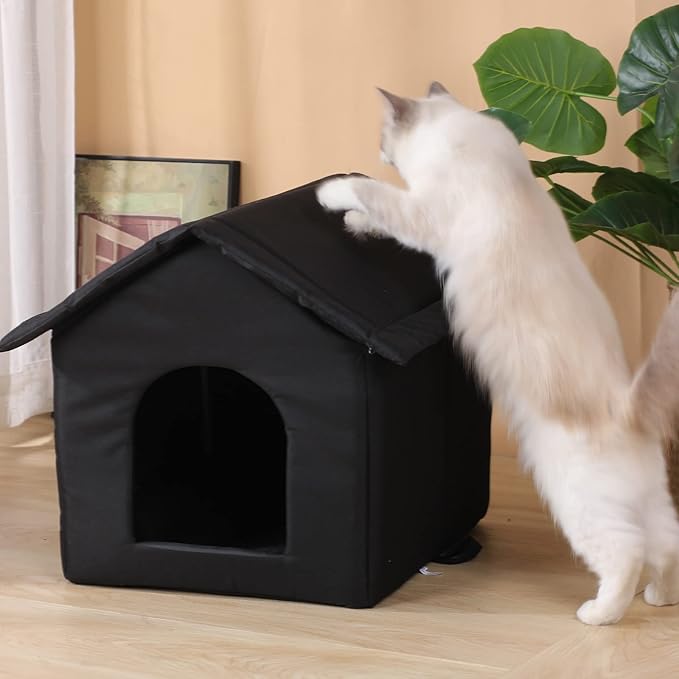 Outdoor Cat House Cat House for Outdoor and Indoor Use - Waterproof Shelter for Cats, Dogs, and Feral Animals (Black cat House, Large)
