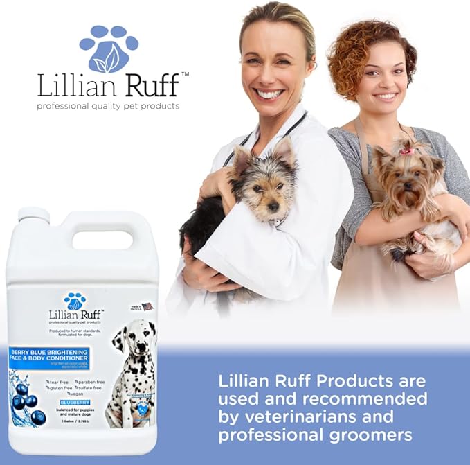 Lillian Ruff PRO Formula Berry Blue Brightening Dog Conditioner - Professional Whitening Conditioner, Hydrate Dry Skin, Soften, Detangle, Restore Shine - Provitamin B5, USA Made 128oz