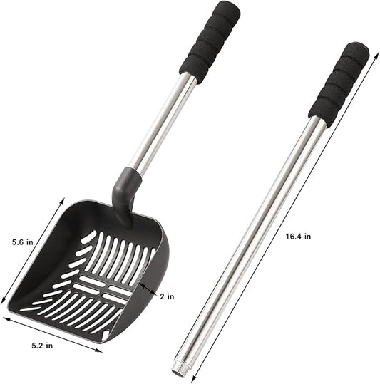 Yangbaga Metal Cat Litter Scoop with Deep Shovel&Long Handle,Detachable Stainless Steel Non-Stick Litter Sifter with Foam Padded Grip, No Bending Back Heavy Duty Cat Litter Scooper