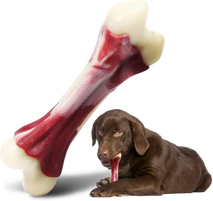 Dog Chew Toys for Aggressive Chewers Beef Flavor Indestructible Nylon Puppy Bone Tough Teething & Calming for Large Medium Breeds(20lbs-75lbs) Birthday Gift Christmas