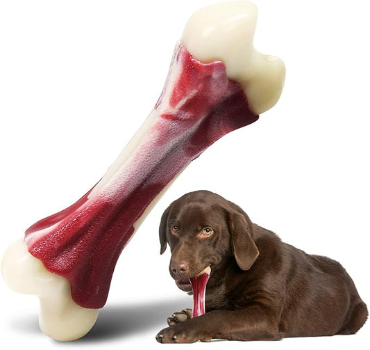 Dog Chew Toys for Aggressive Chewers Beef Flavor Indestructible Nylon Puppy Bone Tough Teething & Calming for Large Medium Breeds(20lbs-75lbs) Birthday Gift Christmas
