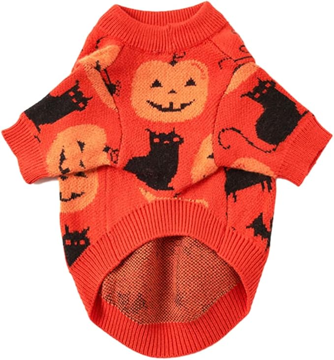 NACOCO Dog Halloween Pumpkin Sweater Pet Clothes Cat Knitwear Apparel Holiday Party Halloween Warm Puppy Clothes Kitty Clothes(XS)