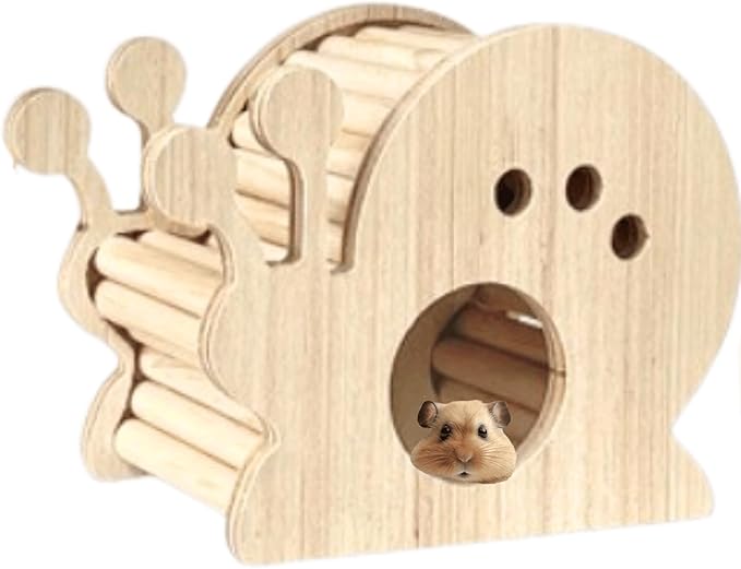 Hamster Wooden Hideout House Natural Wood Pet Rats Climbing Play Hut Hideaway Room for Small Chicken Hedgehogs Chinchilla Habitat Pet Cage Accessories (F)