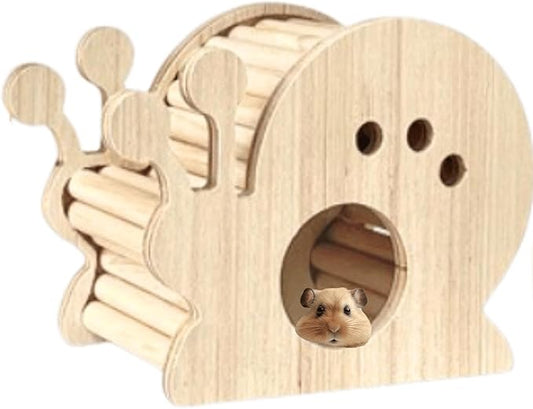 Hamster Wooden Hideout House Natural Wood Pet Rats Climbing Play Hut Hideaway Room for Small Chicken Hedgehogs Chinchilla Habitat Pet Cage Accessories (F)