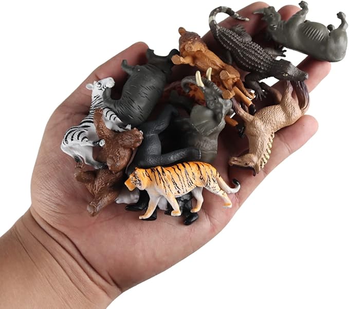 Mini Safari Animal Figures Toy - 12PCS Plastic Tiny Forest Jungle Zoo Will Animal Figurines Cake Toppers Party Favor for Kids
