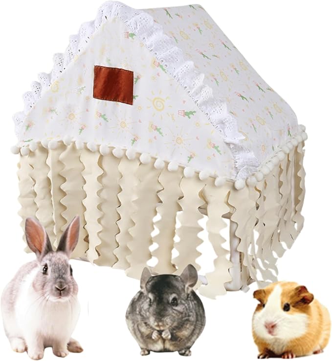 Bunny Tent Guinea Pig House Bed Cozy Hamster Cave Large Hideout for Dwarf Rabbits Hedgehog Bearded Dragon Nest Hamster Cage Accessories (White)