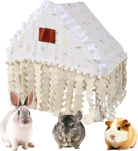 Bunny Tent Guinea Pig House Bed Cozy Hamster Cave Large Hideout for Dwarf Rabbits Hedgehog Bearded Dragon Nest Hamster Cage Accessories (White)