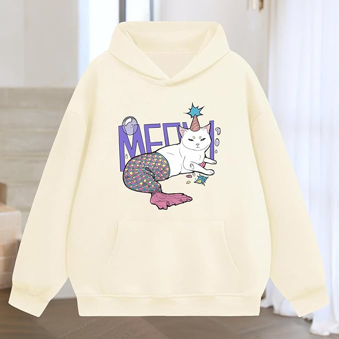 Oversized Hoodies for Women 2025 Trendy Cute Dog Cat Print Sweatshirts Hooded Pullover Tops with Kangaroo Pocket