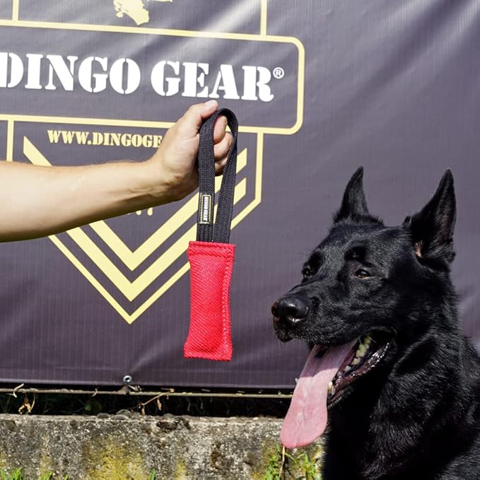 Dingo Gear French Linen tug Toy for Dog, Dog Bumper for Training, Agility, tug of war, Dog bite Pillow for Strong Dog, 1handle 6" red S00059