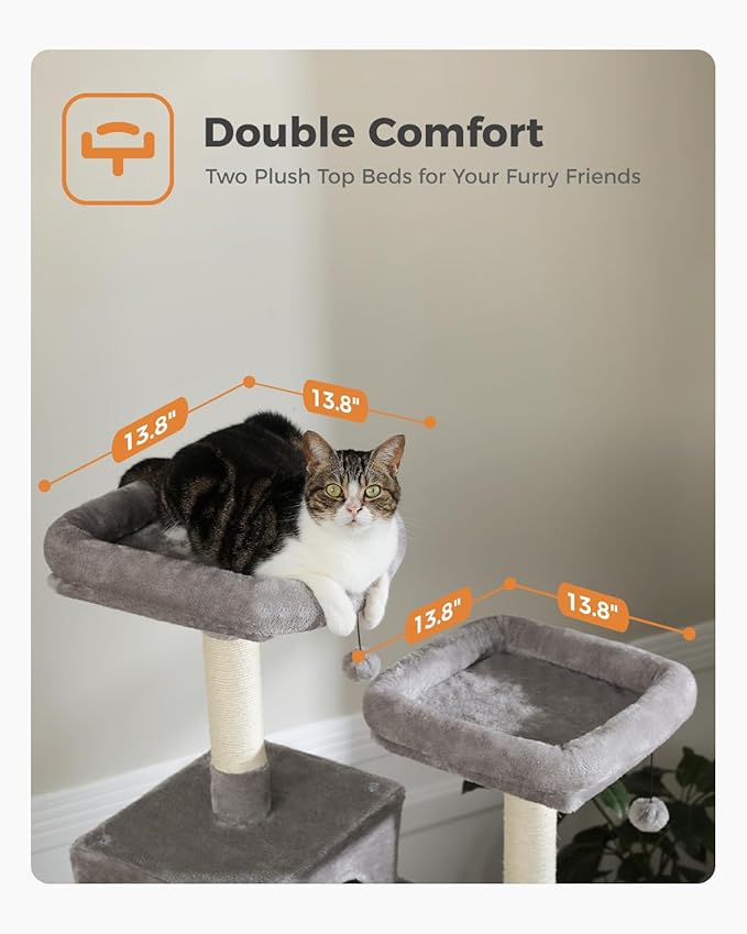 Tall Cat Tree 70.9", Large Cat Tree for Indoor Cats, Multi-Level Plush Cat Condo with 6 Scratching Posts, 2 Scratching Boards, 2 Perches, 2 Caves, Hammock, 2 Pompoms, Gray