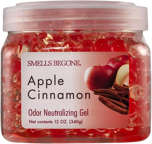 SMELLS BEGONE 12 oz Odor Eliminator Gel - Air Freshener - Absorbs & Eliminates Odor in Bathrooms, Basements, Cars, Boats, RVs & Pet Areas - Made with Essential Oils - Apple Cinnamon