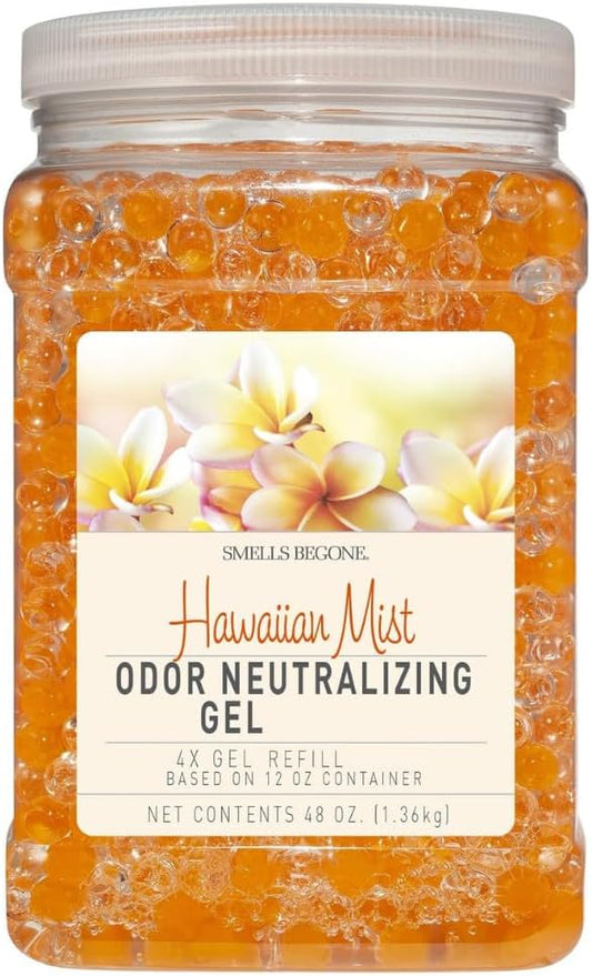 SMELLS BEGONE 48 oz Odor Eliminator Gel Refill - Air Freshener - Absorbs & Eliminates Odors in Bathrooms, Basements, Cars, Boats, RVs & Pet Areas - Made with Essential Oils - Hawaiian Mist Scent