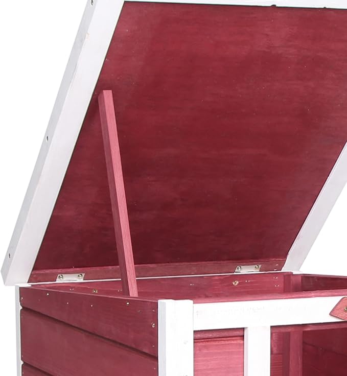 PawHut Small Wooden Rabbit Hutch Bunny Cage Guinea Pig Cage Duck House Dog House with Openable & Waterproof Roof, Red