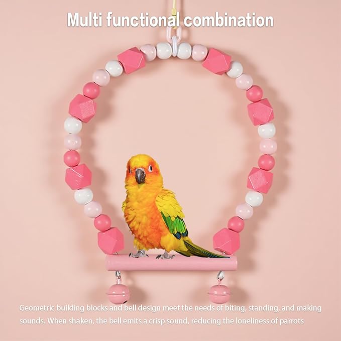 3-Piece Pink Bird Toys Set – Parrot Perch, Swing & Ladder Interactive Cage Accessories for Parakeets, Cockatiels, Conures, Budgies – Ideal for Small to Medium Birds