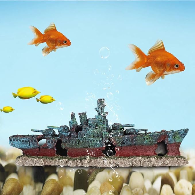 Fish Tank Wreck Boat Decoration, Shipwreck Ship Aquarium Decor, Fish Tank Decorations, Resin Wreck Boat Sunk Battleship War Ship Fish Tank Aquarium Ornament Cave Decoration