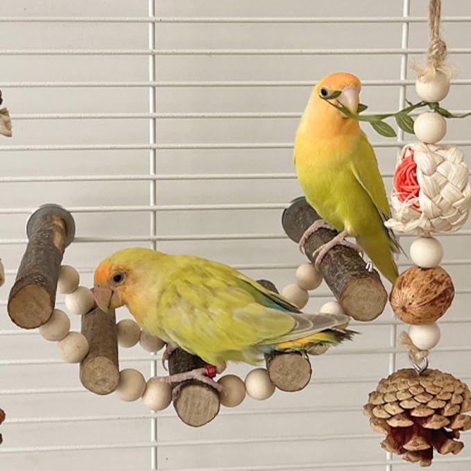 3pcs Bird Climbing Ladder Bridge Chewng Toy Set Bird Cage Toy Funny Parrot Cage Hanging Parrot Cage Bite Toys Parakeet Cage Wooden Parrot Toys Random Color