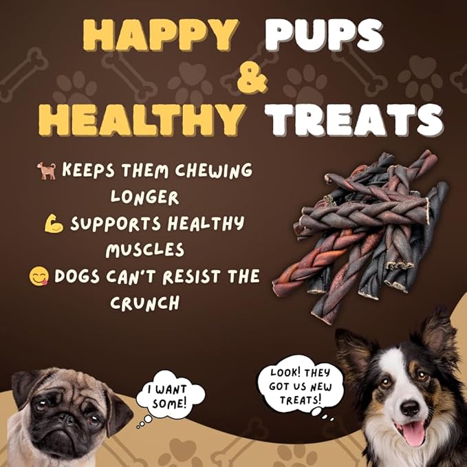 Woofley's 6 Inch Braided Collagen Sticks for Dogs - (50 Count) Bully Stick Rawhide Alternative Dog Chews No Hide Bones for Medium & Large Dogs