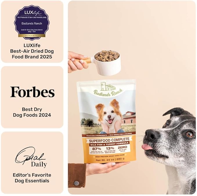 Superfood Complete, Air-Dried Adult Dog Food - High Protein, Zero Fillers, Superfood Nutrition by Katherine Heigl (64 oz., Wild Fish and Turkey Formula)