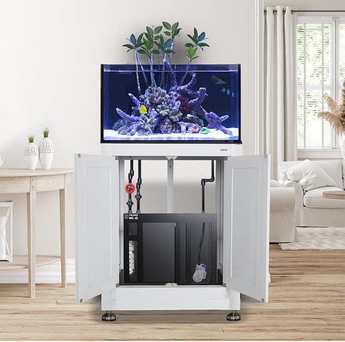 Innovative Marine EXT (External Overflow) Complete Reef System - Aquarium, Stand, Sump, Return Pump, and Plumbing Assembly (50 Gallon with White APS Stand with Leveling Frame)