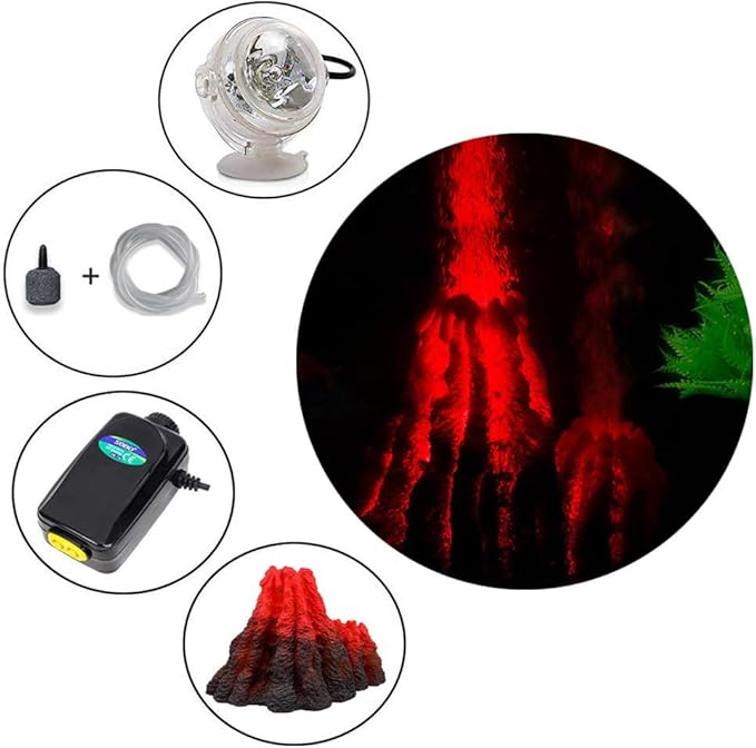 Tank Decoration Volcano Ornament Lava Explosion Look Aquarium Decorations with Multi-Color LED Spotlight for Fish Tank (L)
