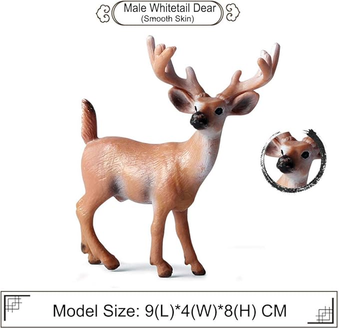 Deer Animal Figures, 6PCS Realistic Plastic Woodland Figurines – Forest Animal Toys for Kids, Christmas Decorations, Birthday Cake Toppers, Educational Gifts