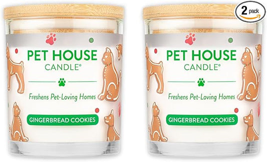 One Fur All Pet House Christmas Candles, Long Lasting, Clean Burning, Soy Wax Scented Pet Friendly Candles for Odor, Gingerbread Cookies, 2 Pack