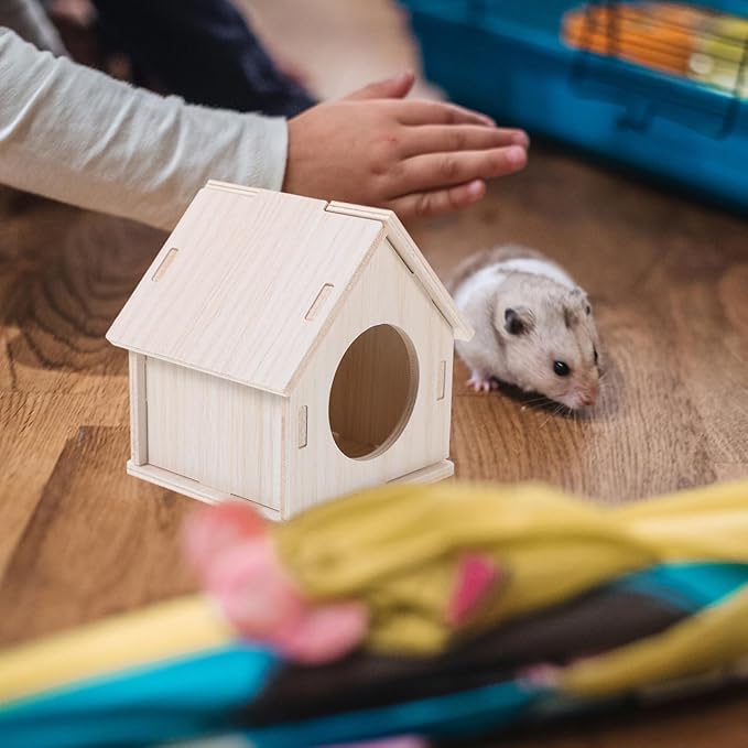 Wooden Hamster House Hideout for Small Pets and Design for Dwarf Hamsters Gerbils and Mice Cozy Sleeping Space and Fun Exercise Area