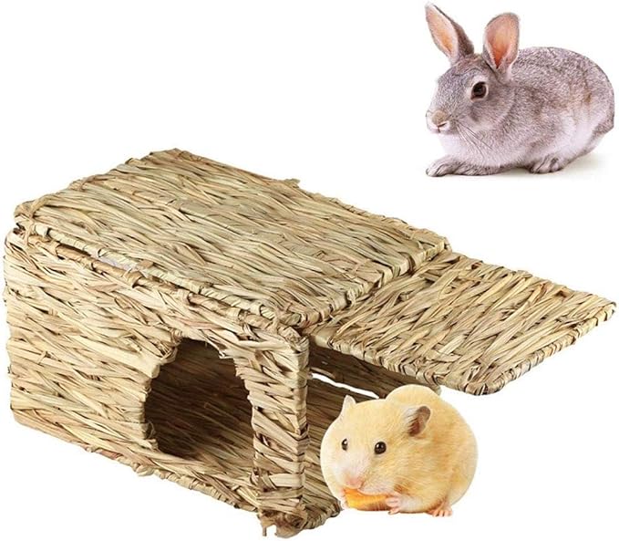 Tfwadmx Rabbit Grass House, Extra Large - Natural Hand Woven Seagrass Play Hay Bed, Hideaway Hut Toy for Bunny Hamster Guinea Pig Chinchilla Ferret