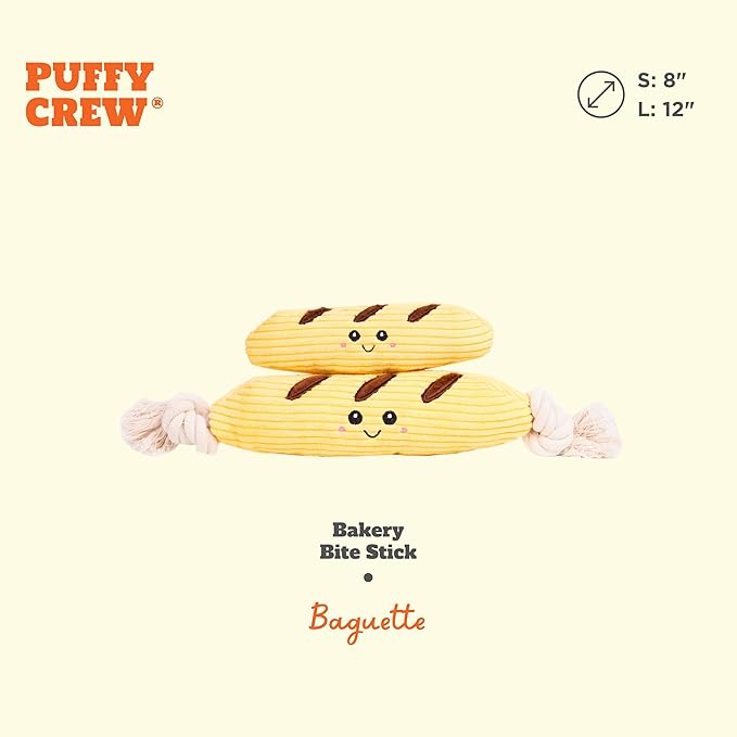 Squeaky Dog Plush Toy, Bakery Bite_Stick Collection, 8'', for Small and Medium Dogs (Baguette, Small)