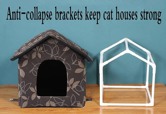 Outdoor Cat House Cat House for Outdoor and Indoor Use - Waterproof Shelter for Cats, Dogs, and Feral Animals (Brown, Medium)